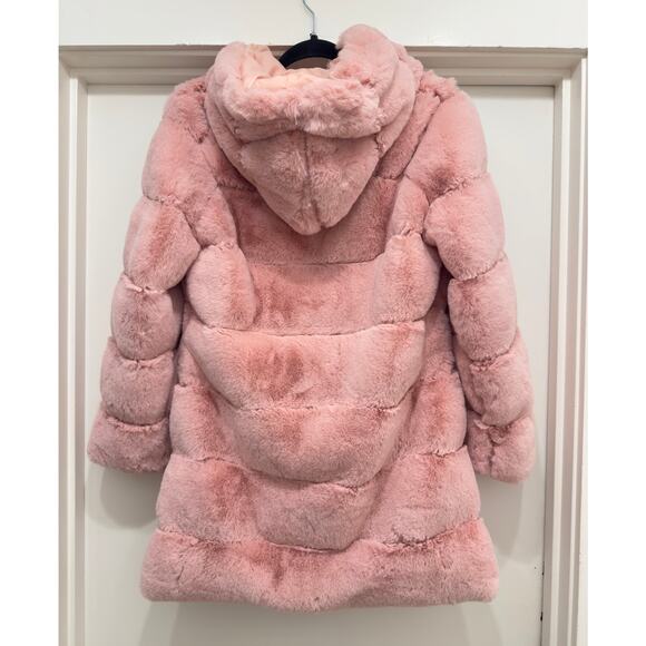 Soft Pink Faux Fur Hooded Jacket Coat Excellent Pockets Lined Lanshifei Small - Picture 8 of 8